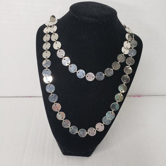 Silver Discs Long Chain Necklace - Picture 3 of 6